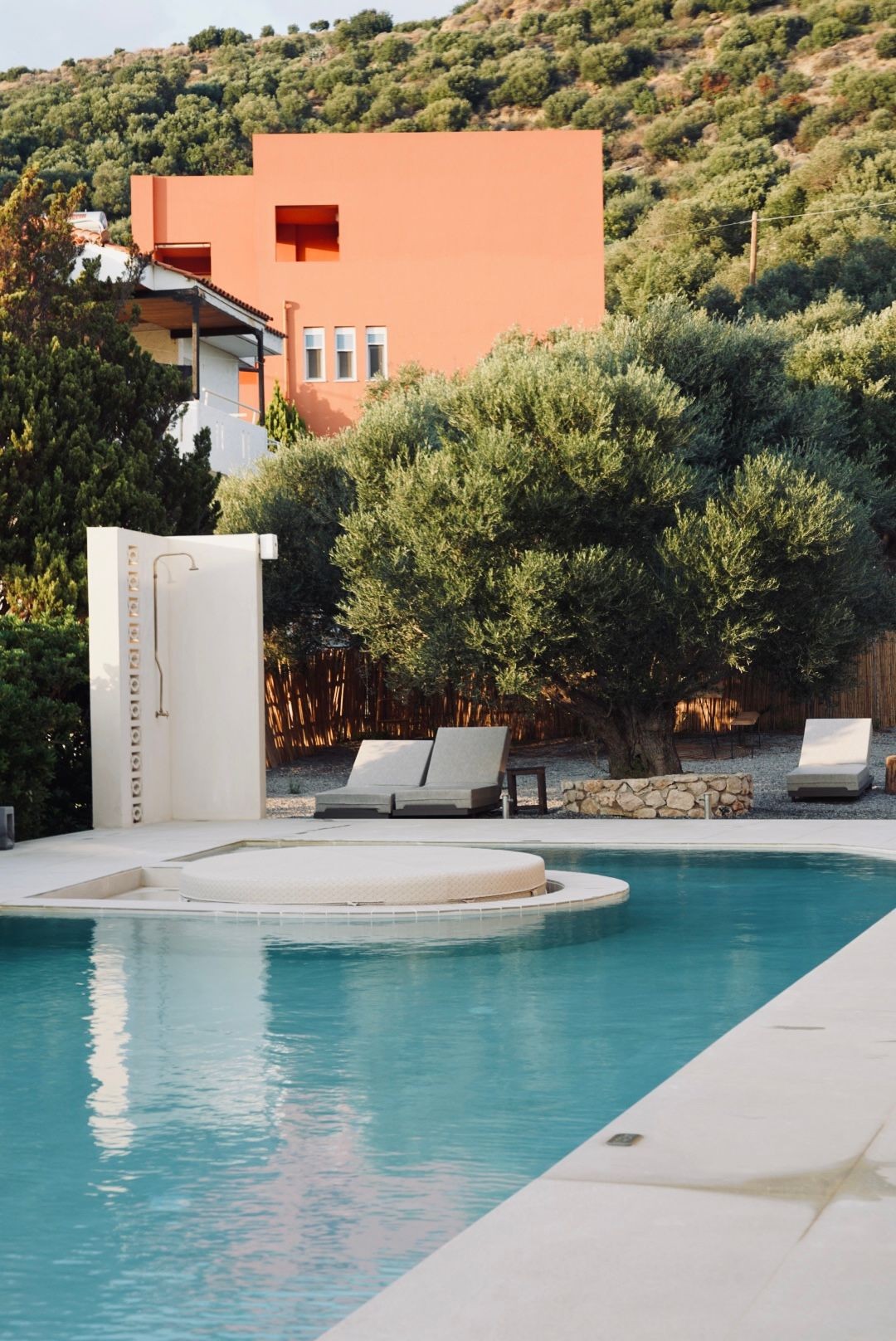 Modern style pool in Crete with a shower 